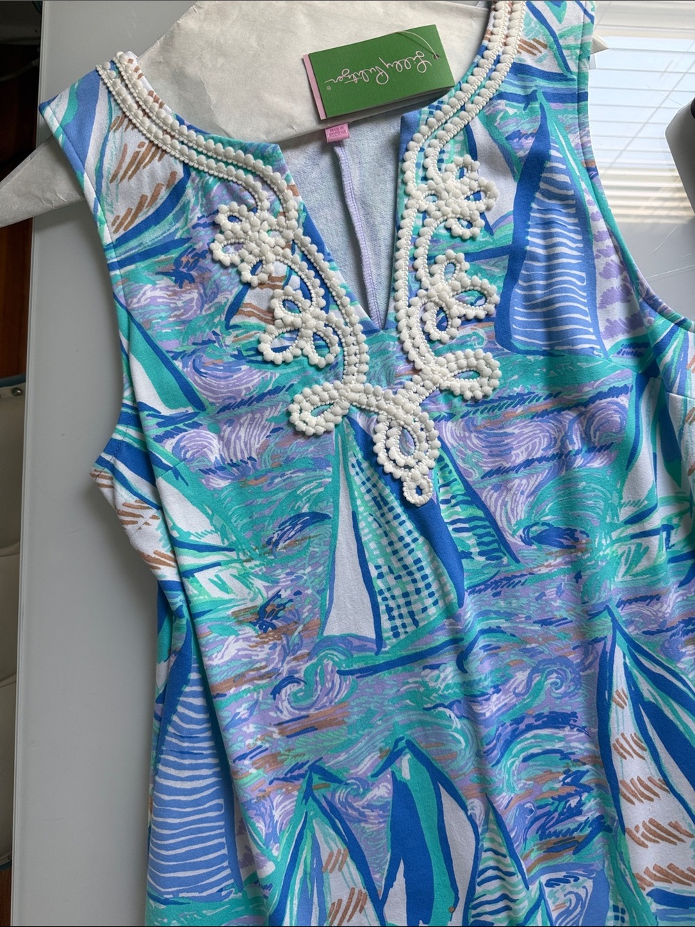 Lilly Pulitzer NWT M nautical Shift Dress in Aqua, Lavender & Teal - Picture 5 of 9